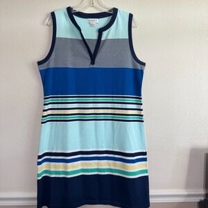 Liz Claiborne Weekend Sleeveless Shift Dress‎ Women's Large Striped Summer